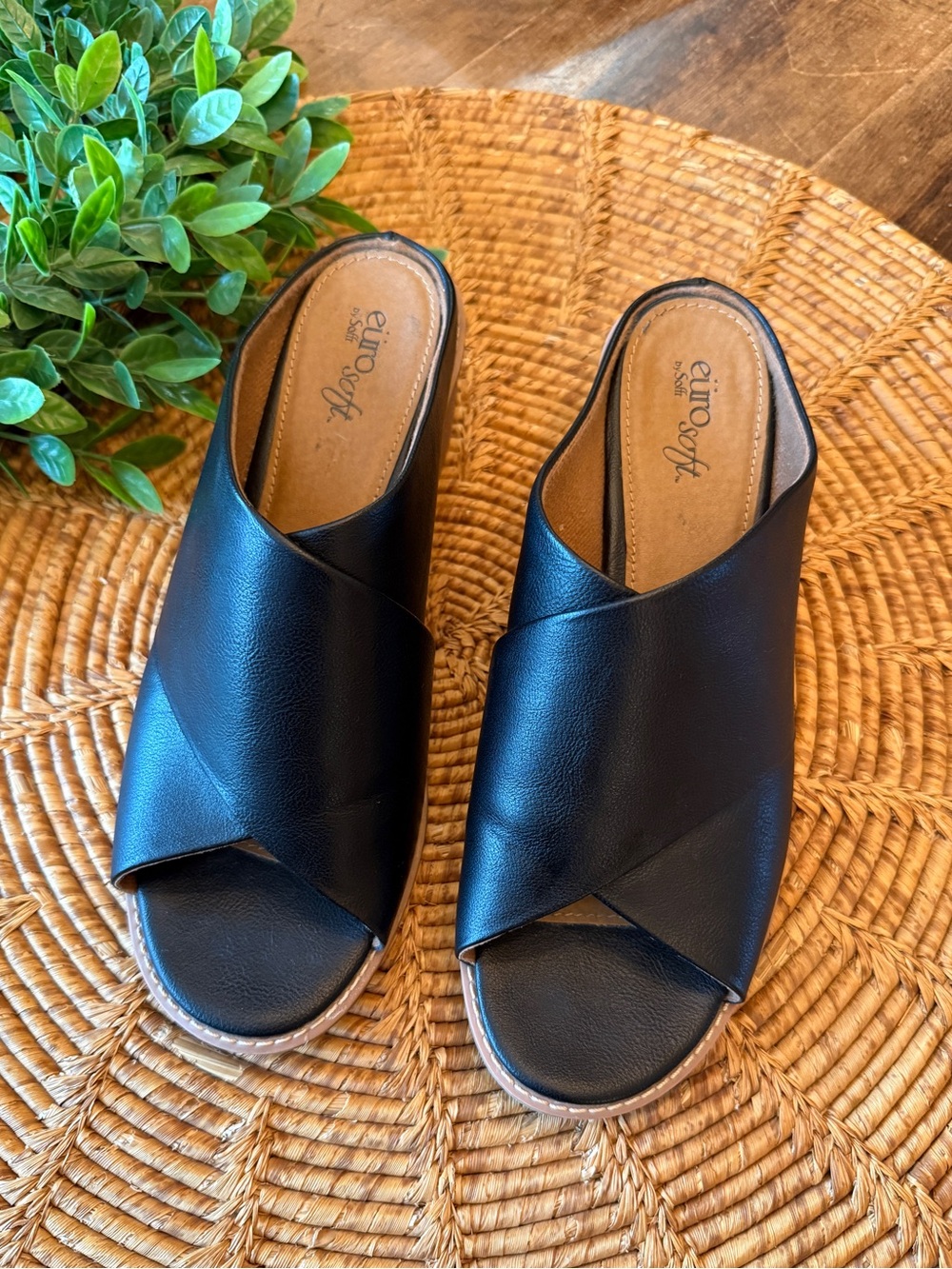 Euro Soft by Sofft “Cidney” Black Heeled Slide Sandals